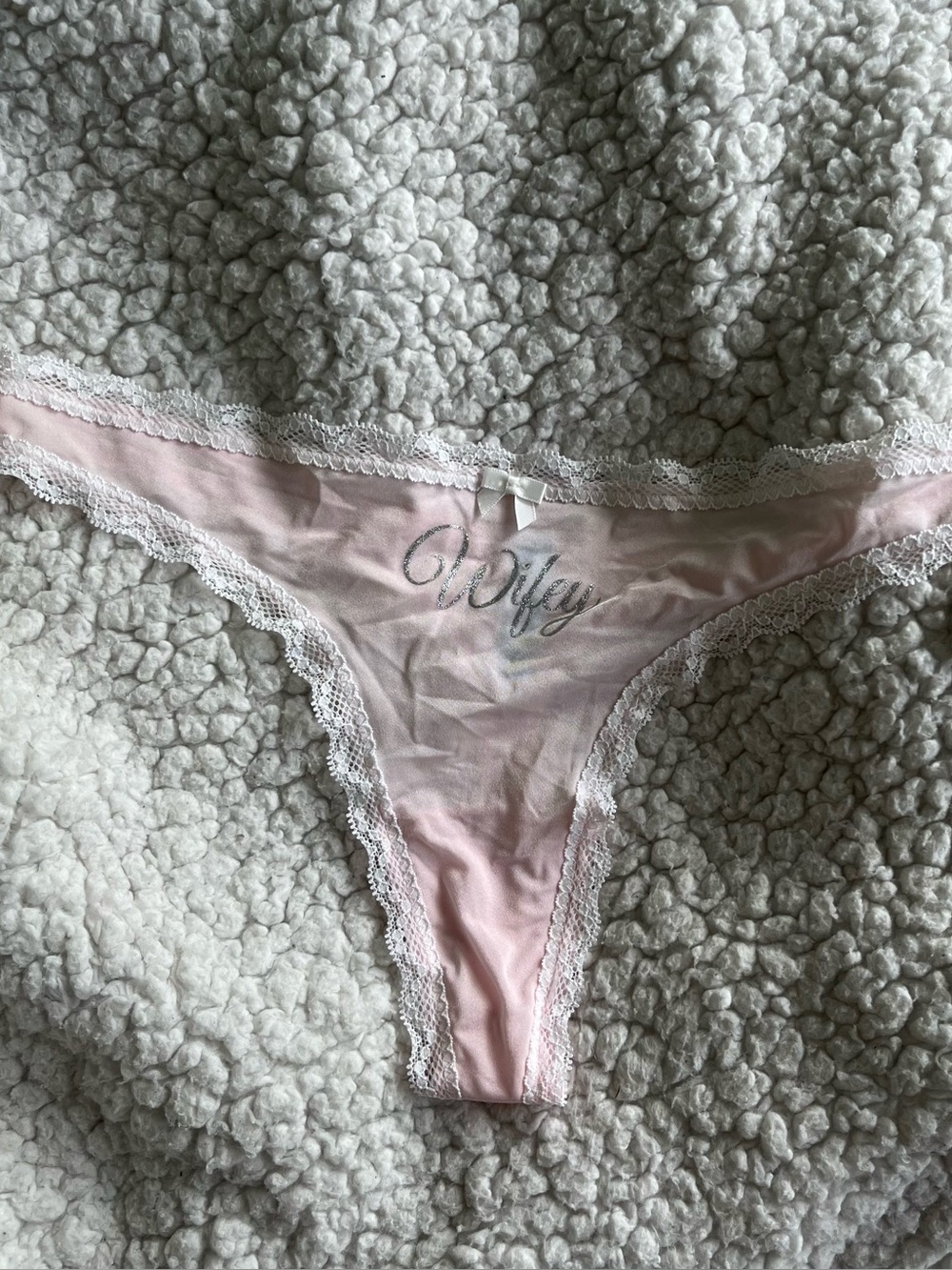 NWT Betsey Johnson Pale Pink 'Wifey' Lace-Trim Thong Underwear